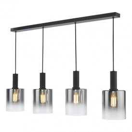 Savannah 4 Light Smoked Glass Bar Ceiling Pendant In Matt Black Finish