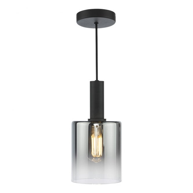 Dar Lighting Savannah Single light Smoked Glass Ceiling Pendant In Matt Black Finish