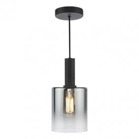 Savannah Single light Smoked Glass Ceiling Pendant In Matt Black Finish