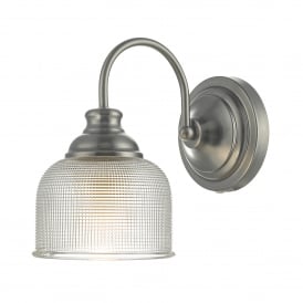 Tack Single Light Wall Fitting in Antique Chrome Finish Complete with Textured Glass Shade