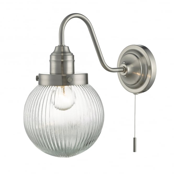 Dar Lighting Tamara Single Light Wall Fitting in Satin Nickel Finish Complete With Glass Shade