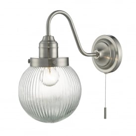 Tamara Single Light Wall Fitting in Satin Nickel Finish Complete With Glass Shade