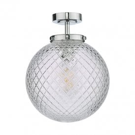 Wayne Single Light Semi Flush Bathroom Ceiling Fitting in Polished Chrome Finish with Glass Shade