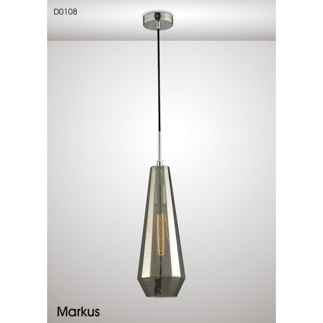 Deco  Markus Single Light Slim Cone Pendant in Polished Chrome Finish with Smoked Black Glass