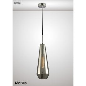 Deco Markus Single Light Slim Cone Pendant in Polished Chrome Finish with Smoked Black Glass
