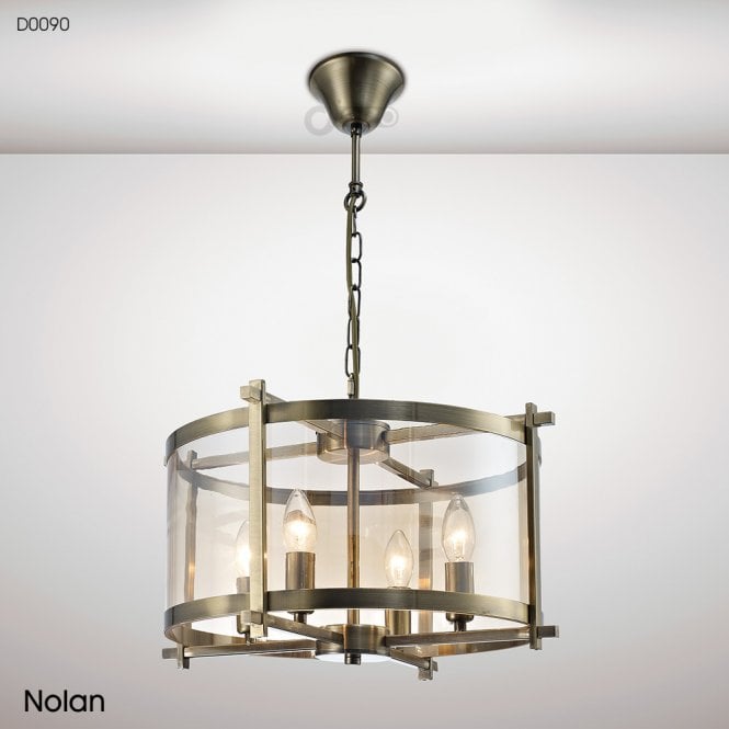Deco Nolan 4 Arm Ceiling Pendant Light - Antique Brass