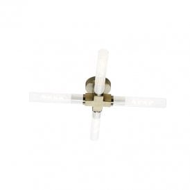 Boston 4 Arm Flush Ceiling Light - Antique Brass