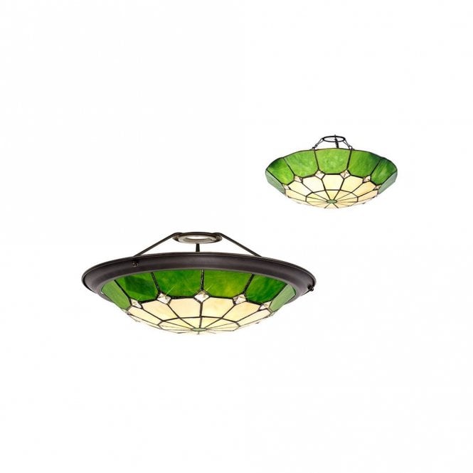 Discovery Lighting CG0714 Discovery Lizzie 35cm Non-electric Uplighter Shade in Green ,White,Clear Crystal Glass and Aged Antique Brass Trim