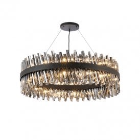 Detroit 1000 Glass Chandelier - Satin Black with Smoked Glass