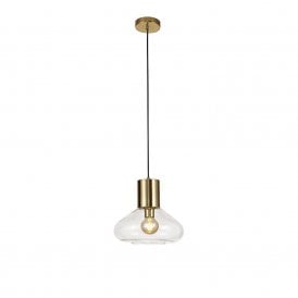 Discovery Chung Single Light Ceiling Pendant in Ancient Brass and Clear Glass Finish