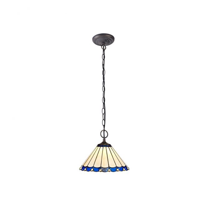 Discovery Lighting Dresden 2 Light Ceiling Pendant In Aged Antique Brass Finish with Blue Tiffany Glass Shade
