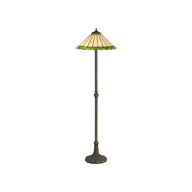 Discovery Lighting Dresden 2 Light Leaf Design Floor Lamp In Aged Antique Brass Finish with 40cm Green Tiffany Glass Shade