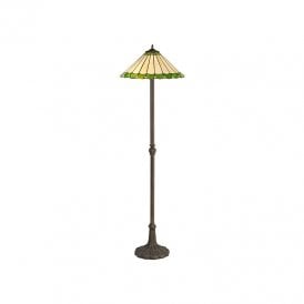 Dresden 2 Light Leaf Design Floor Lamp In Aged Antique Brass Finish with 40cm Green Tiffany Glass Shade
