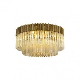 Festival 800 Glass Flush Ceiling Light - Brass and Amber Glass