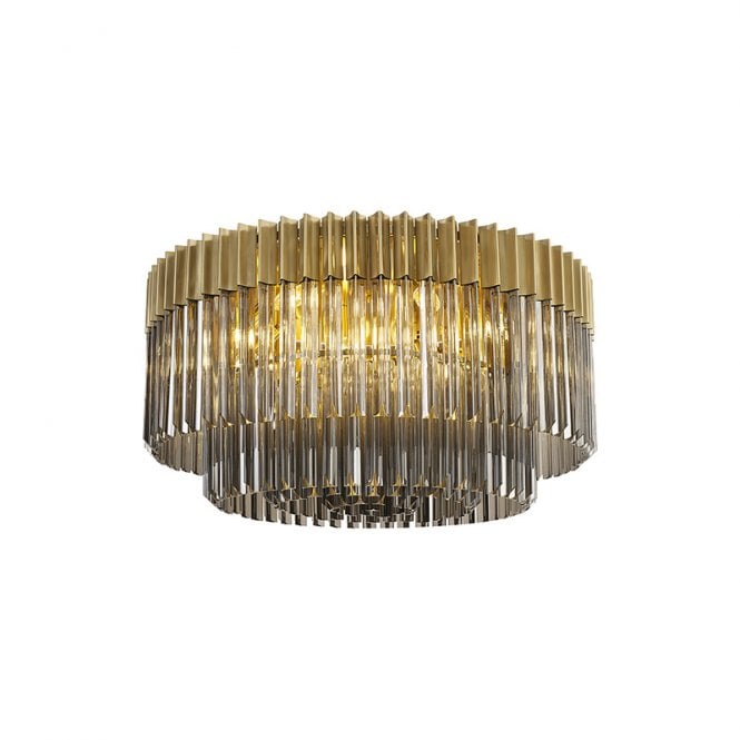 Discovery Lighting Festival 800 Glass Flush Ceiling Light - Brass and Smoked Glass