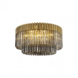 Festival 800 Glass Flush Ceiling Light - Brass and Smoked Glass