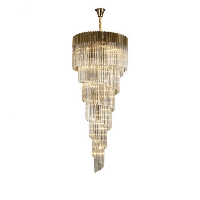 Chandi R Festival 31 Light Chandelier In Brass Finish with Cognac Sculpted Glass