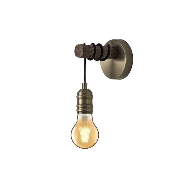 Discovery Lighting Komore Wall Light - Aged Wood and Antique Brass
