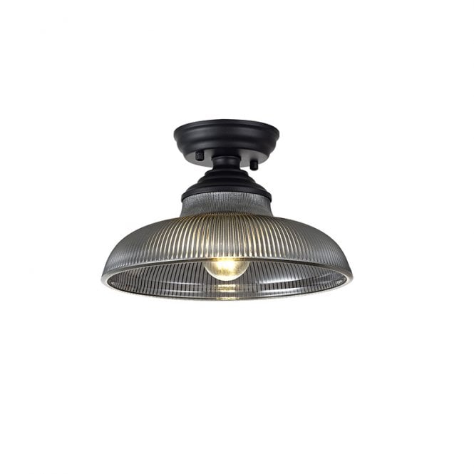Discovery Lighting Missouri Single Light Flush Ceiling Light In Matt Black Finish with Round 30cm Smoked Glass Shade