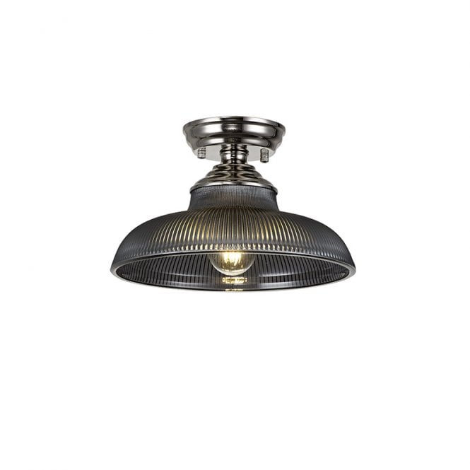 Discovery Lighting Missouri Single Light Flush Ceiling Light In Polished Nickel Finish with Round 30cm Smoked Glass Shade