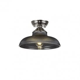 Missouri Single Light Flush Ceiling Light In Polished Nickel Finish with Round 30cm Smoked Glass Shade