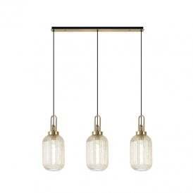 Savannah 3 Light Bar Ceiling Pendant - Brass and Champagne Glass