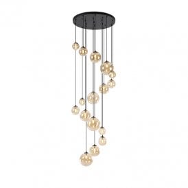 Sedona 16 Light Cascade Ceiling Pendant Light - Satin Black and Amber Glass