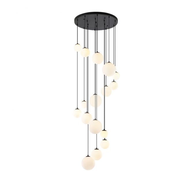 Discovery Lighting Sedona 16 Light Cascade Ceiling Pendant Light - Satin Black and Opal Glass