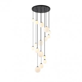 Sedona 16 Light Cascade Ceiling Pendant Light - Satin Black and Opal Glass