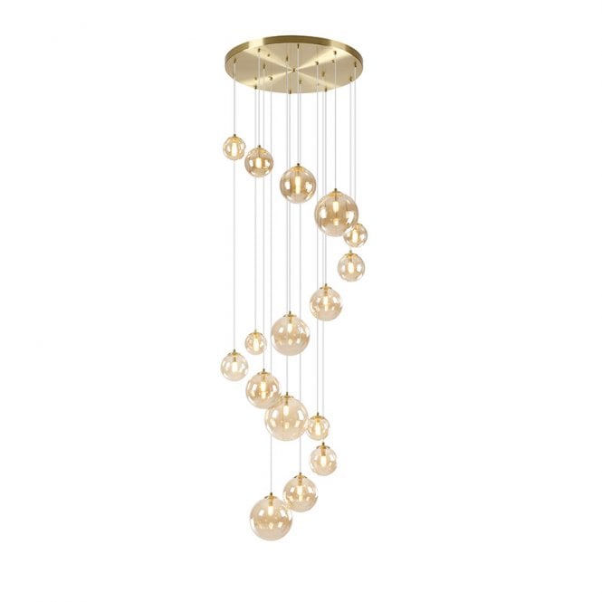 Discovery Lighting Sedona 16 Light Cascade Ceiling Pendant Light - Satin Gold and Amber Glass
