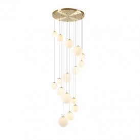 Sedona 16 Light Cascade Ceiling Pendant Light - Satin Gold and Opal Glass