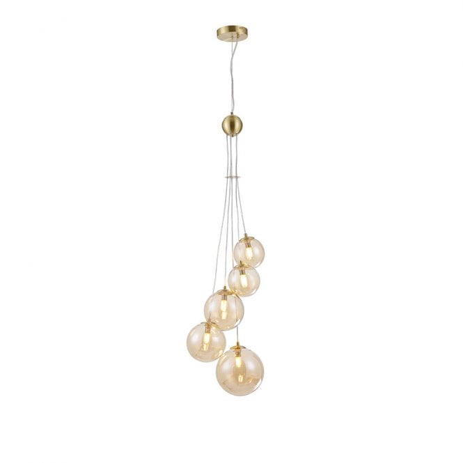Discovery Lighting Sedona 5 Light Cluster Ceiling Pendant - Satin Gold and Amber Glass