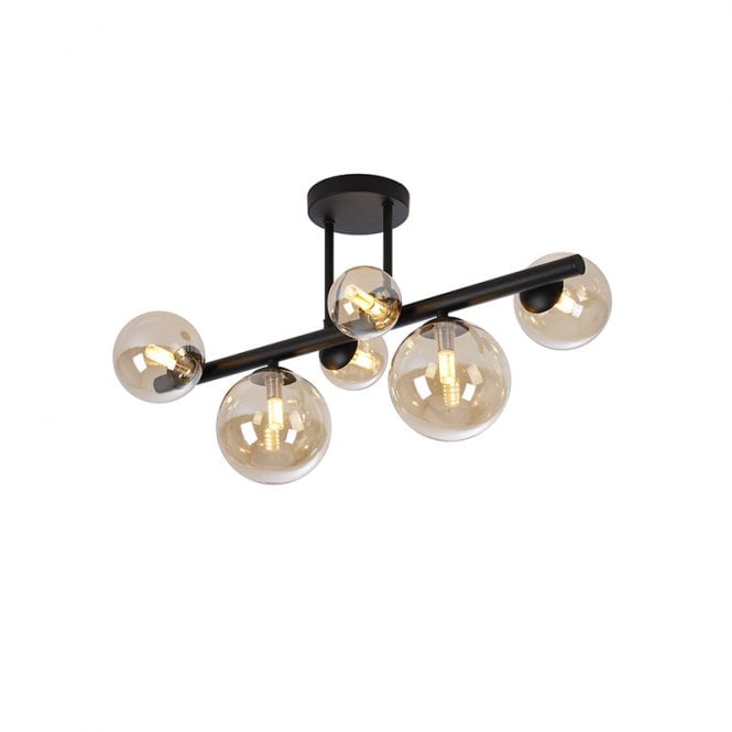 Discovery Lighting Sedona 6 Light Semi-Flush Ceiling Light - Satin Black and Opal Glass