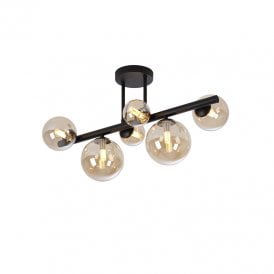 Sedona 6 Light Semi-Flush Ceiling Light - Satin Black and Opal Glass