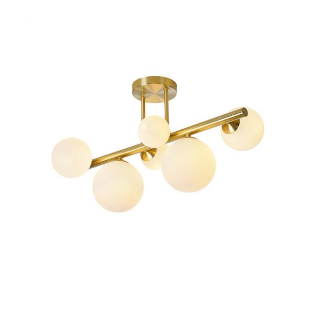 Discovery Lighting Sedona 6 Light Semi-Flush Ceiling Light - Satin Gold and Opal Glass