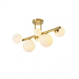 Sedona 6 Light Semi-Flush Ceiling Light - Satin Gold and Opal Glass
