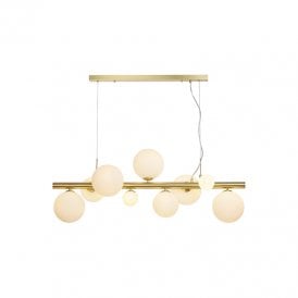 Sedona 9 Light Bar Ceiling Pendant - Satin Gold and Opal Glass