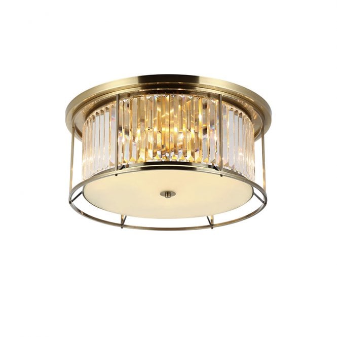 Discovery Lighting Wichita 610 Crystal Flush Ceiling Light - Antique Brass