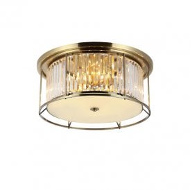 Wichita 610 Crystal Flush Ceiling Light - Antique Brass