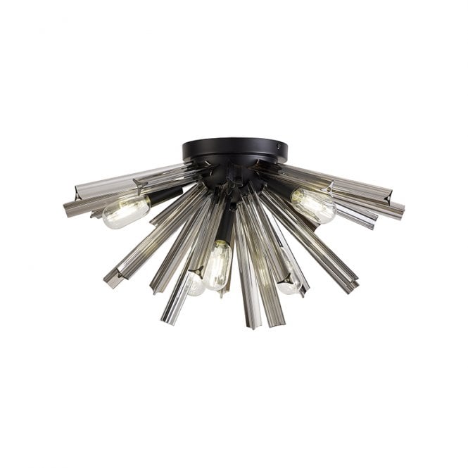 Discovery Lighting Woxsall 585 Glass Flush Ceiling Light - Matt Black and Smoked 585 Glass