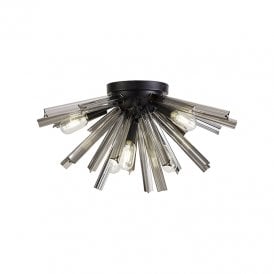 Woxsall 585 Glass Flush Ceiling Light - Matt Black and Smoked 585 Glass