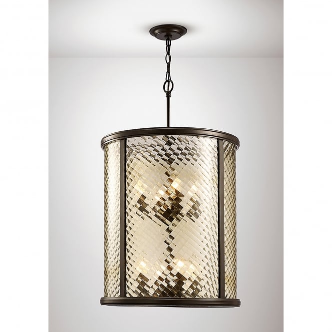 Diyas Asia 8 Light Ceiling Pendant In Oiled Bronze Finish With Clear Glass