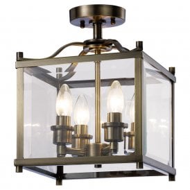 Aston 4 Light Semi Flush Ceiling Lantern in Antique Brass Finish