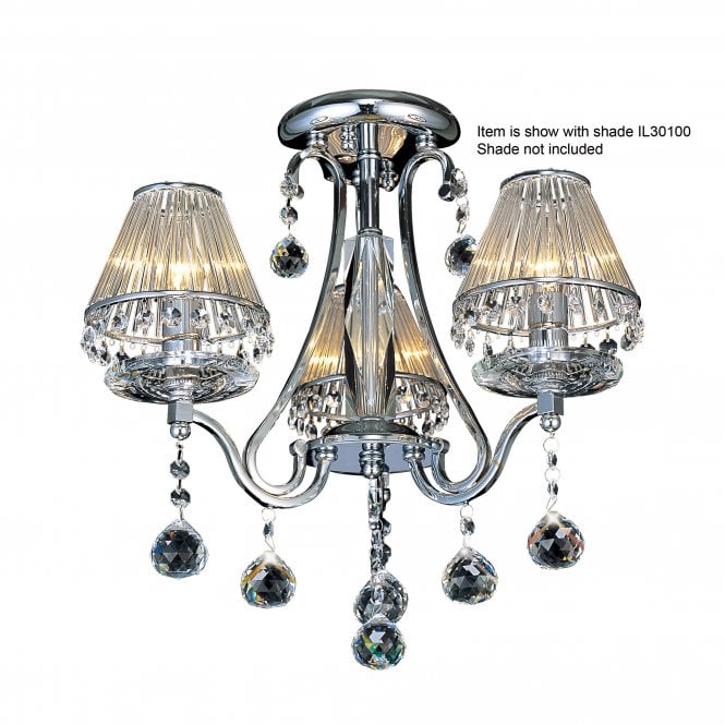 Diyas Bianco 3 Light Semi Flush Ceiling Fitting in Polished Chrome Finish with Asfour Crystals