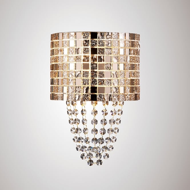 Diyas Camden Single Light Wall Fitting In Rose Gold Mosaic Glass And Crystal Finish