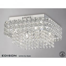 Edison Square 4 Light Ceiling Fitting in Polished Chrome and Crystal