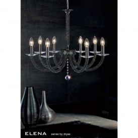 Elena Large 8 Light Chandelier in Black with Asfour Crystal Decoration