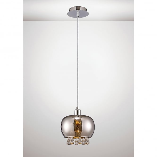 Diyas Pandora Single Light Ceiling Pendant In Black Chrome And Clear Crystal Finish