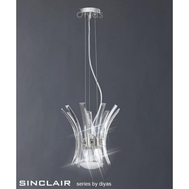 Diyas Sinclair 4 Light Polished Chrome Ceiling Pendant with Crystal Prisms