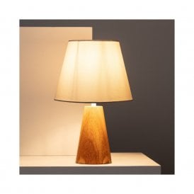 E1265 Iluzzia Dukku Single Light Table Lamp in Natural Wood Finish with White Fabric Shade
